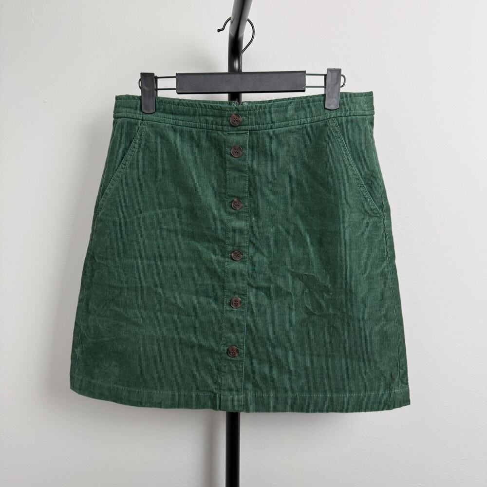 J.CREW Green Corduroy A-Line Short Skirt Button Front Pockets Lined Size 6